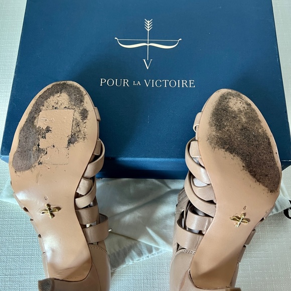 Pour La Victoire Camila Lattice Sandal - Polished Leather - Size 8M - Nude - Picture 8 of 14